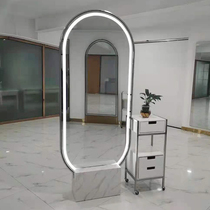 Stainless steel barber shop mirror table single double-sided Net red hair mirror floor hanging wall hair cutting chair tide model