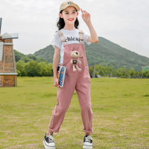 Girl Suit Summer Dress 2022 New Korean Version Foreign Air Trendy Childrens Online Red Girl Big Child Back Belt Pants