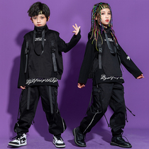 Childrens Street Dance Performance Clothes Autumn and Winter Vest Hip Hip Pants Set Boys Black Series hiphop Jazz Dance Show