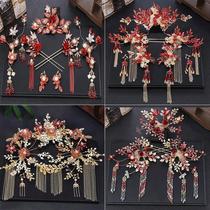 Wedding headdress set 2021 red Chinese bride phoenix crown tassel ancient costume show hair accessories wedding accessories