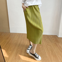 Miyake pleated skirt pp series medium-long straight non-split elastic waist pleated solid color fairy skirt Xia Xin