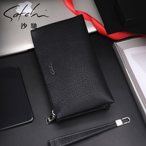 Sachet Handbag Men Genuine Leather Business Casual Hand Grab Bag Hand Grip Bag Mens Bull Leather Wallet Wave Multi-Layer Male Bag