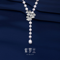(Violet genuine) Twilight pearl necklace with light luxury and small crowdsourced flowers lock bone chain 2023 New wave