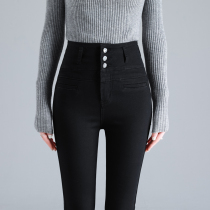 High-waisted jeans womens small feet autumn 2021 new thin tight black high slim pencil womens pants