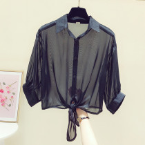 Small shawl with skirt 2021 summer new short-sleeved chiffon shirt top tulle sunscreen jacket cardigan outer cover-up