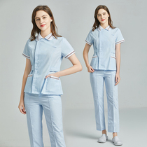 Nurse clothing Split short sleeve suit Blue nursing summer work clothes Pharmacy Oral beauty plastic surgery Physical examination Medical care