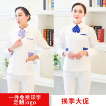 Nurse uniform Long-sleeved female Korean semi-permanent split suit Clinic pharmacy Hospital embroidery division beautician work clothes