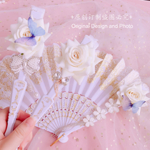 Lolita hand-made flower wedding lace gilding European Gorgeous goth dead retro tea party show Photo folding fan