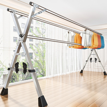 Folding drying rack floor-to-ceiling indoor household balcony bedroom stainless steel outdoor cool telescopic pole type drying quilt artifact