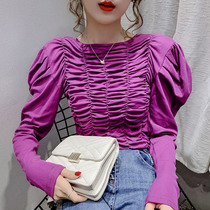 Large size purple bubble long sleeve top female French retro slim 2020 early autumn new shirt design sense minority
