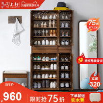  Solid wood shoe cabinet New high vertical household door entrance cabinet large capacity simple modern storage balcony locker
