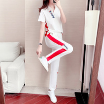 Casual Sports Suit Womens Summer Thin Section 2022 New Tide Cards Fashion slim Yangqi White Running clothes Two sets