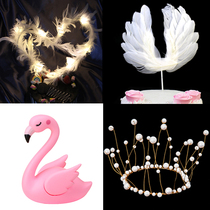 Feather cake decoration plug-in Internet celebrity birthday baking decoration swan flamingo tassel crown with small accessories