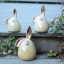Small new ceramic kiln glaze long ear rabbit money jar modern home furnishings garden decoration D-21