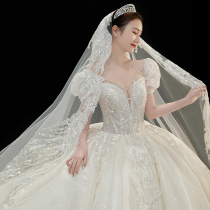 Main wedding dress 2021 new temperament bride French big tail heavy industry luxury high-end sense fairy court style summer