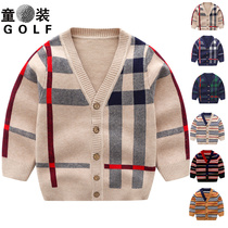 Childrens golf jersey clothing girls long sleeve sweater coat autumn and winter boys plaid sweater warm thread coat