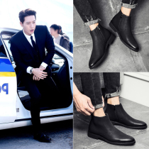 Tide brand mens Martin boots 2021 Autumn New plus velvet leather high shoes mens inner height business leather boots boots