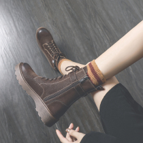 2021 new spring and autumn single boots English style Martin boots female Joker thick-soled short boots increased thin