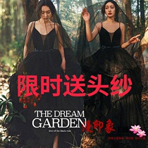 Mori mesh couple location photo deep V-collar dress photography photo black wedding studio theme costume