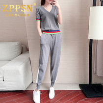 Light luxury brand ZPPSN sportswear suit womens spring and summer new loose casual temperament ice silk short-sleeved two-piece suit