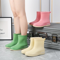 Fashion rain shoes womens short tube rain boots four seasons water shoes wear waterproof rubber shoes thick-soled water boots velvet warm galoshes