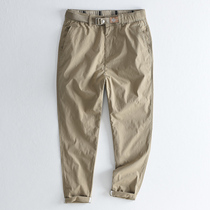 Tide brand thin elastic waist buckle slacks mens summer trend loose straight solid color ankle-length pants khaki