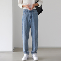 Jeans men 2021 new spring and autumn loose straight tube casual trousers drop feeling wide leg pants winter light color mopping pants