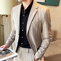 Mens wool woolen suit suit padded pure cashmere autumn and winter herrink striped jacket short wool suit
