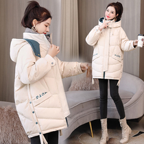 Winter down cotton jacket 2021 new female tide ins medium and long explosive cotton clothes loose thickened embroidery cotton