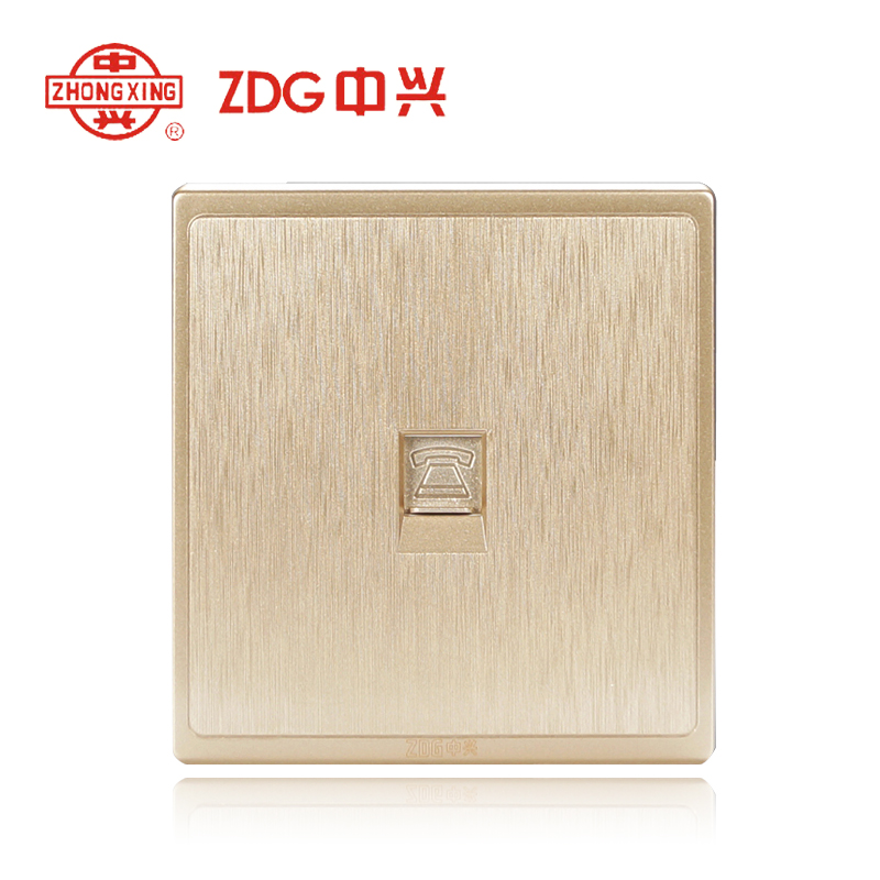 ZDG ZTE Switch Socket G8 Wire Drawing Champagne Gold 3D Large Panel One Telephone Socket Hidden 86 Type