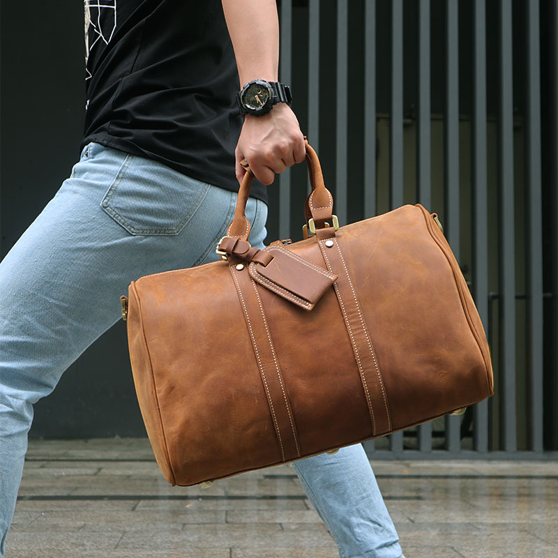 Travel bags, handbags, men's first-coat cowhide, large-capacity leather bags, European and American mad horse leather, one-shoulder diagonal bags