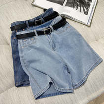 Summer foreign style old denim shorts Womens fashion Korean version of simple and versatile high waist thin wide leg pants hot pants with belt