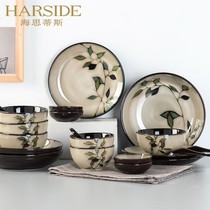 Hestis tableware set Household Japanese creative simple retro bowls plates chopsticks ceramic rice bowls daily gifts
