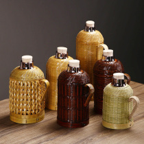 Handmade bamboo water kettle retro vintage old-fashioned Thermos home bamboo warm pot glass inner Open Kettle shell