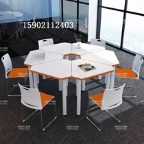 Triangle splicing table Primary School students psychological counseling table combination experiment six sides discussion table wisdom classroom desks and chairs