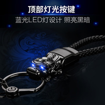 Car with Pixiu keychain Mens multi-function led light creative braided rope waist pendant gift key chain ring