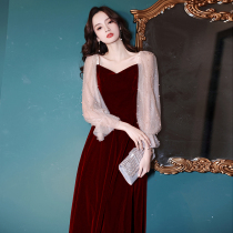 Small evening dress dress female bride engagement autumn wine red wedding toast clothing bride can wear back clothes