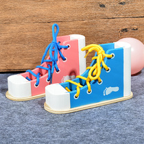Montessori early education teaching aids children wooden shoes lace wearing shoelaces life games wooden kindergarten toys