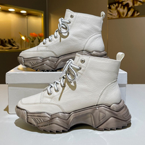2021 new high-top shoes lace-up thick-soled heightening booties muffin casual white Martin boots female ins tide