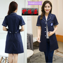 Korean version of the blue coat womens summer short-sleeved mid-sleeve beauty salon health hall embroidery artist nail art skin management overalls