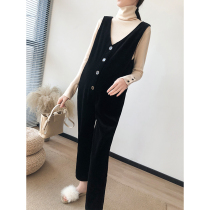 ◆ Mrs. Zhuo maternity clothes ◆ Fashion winter suit foreign-style backbelt pants base shirt plus velvet thickened two-piece set