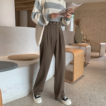 2021 spring new fat mm pants womens loose straight elastic waist wide leg pants big size slim Joker suit pants