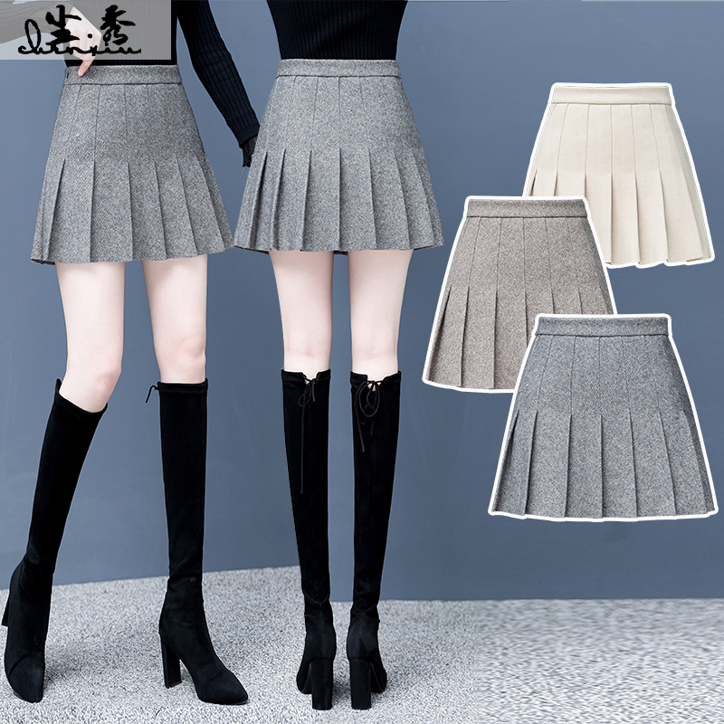 Hairy skirt women autumn and winter pleated skirt high waist a word thin skirt winter with sweater half skirt winter skirt