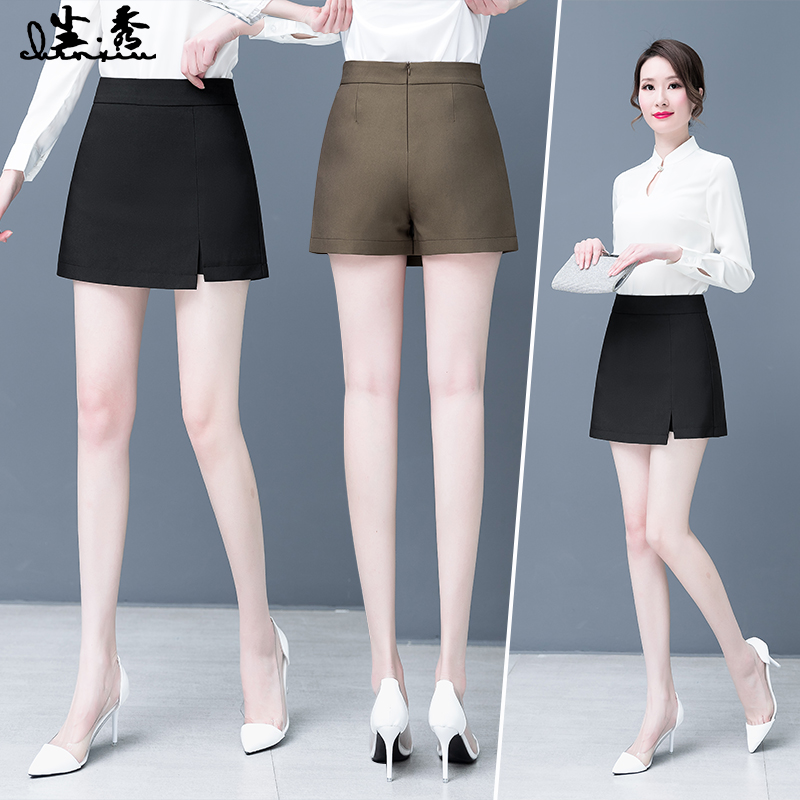 Shorts womens spring 2021 new black high-waisted irregular fashion hundred with personality fork a word skirt pants trend