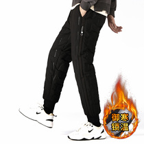 Sports Pants Men Press Glue Winter Outwear Fashion Thickening Warm Northeast Outdoor Down Cotton 90% Pants Male Trend