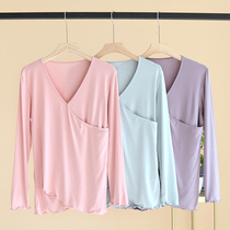 Maternity pajamas Spring Summer Autumn Single Piece Nursing Clothes Mordale Winter Inner PairIng Autumn Clothes Long Sleeve Confinement Clothing Thin Feeding Clothes