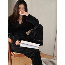 Surrounded by Warmth ~ textured velvet Island velvet warm pajamas womens autumn and winter long robes trousers set
