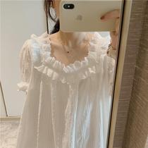 Sweet Princess Style ~ Court Fairy Cotton Nightdress Women Summer Thin Short Sleeve Medium Long Pajamas Home Clothes