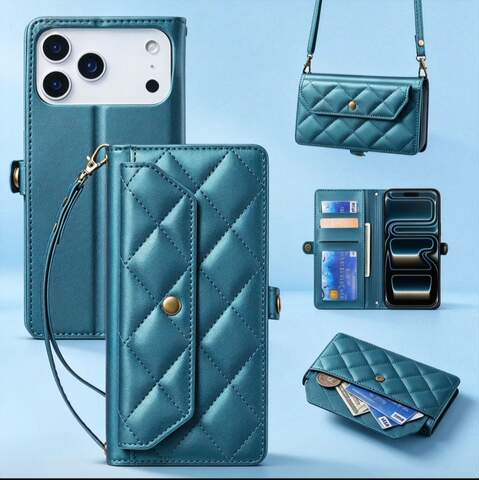 Quilted Diamond Pattern Wallet Strap Samsung Phone Case
