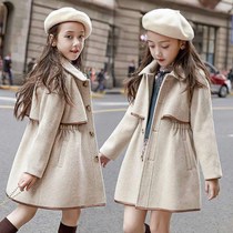 Girls woolen coat long female child autumn girl thickened childrens woolen coat coat winter autumn